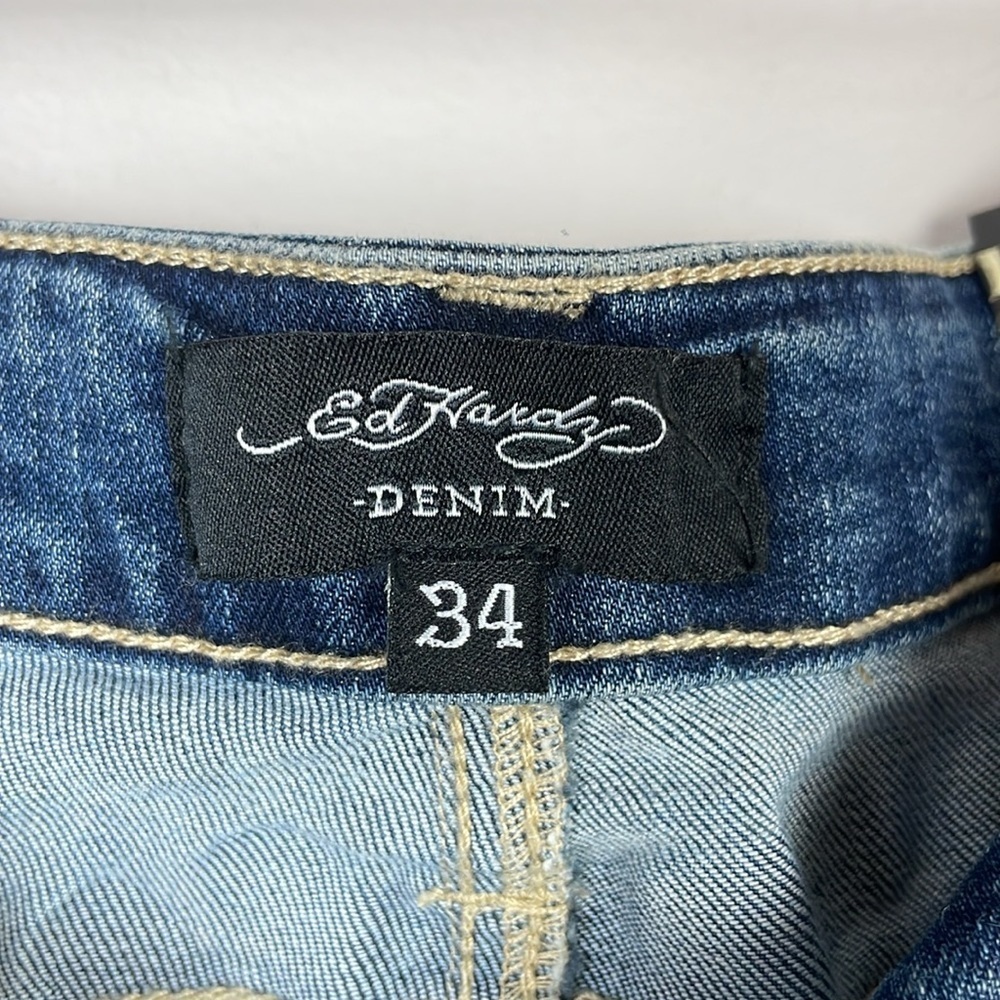 NWT ED HARDY Vintage Y2K Slim Flare Women Jeans Denim SZ 34 Stretch Skull NYC - Picture 11 of 15